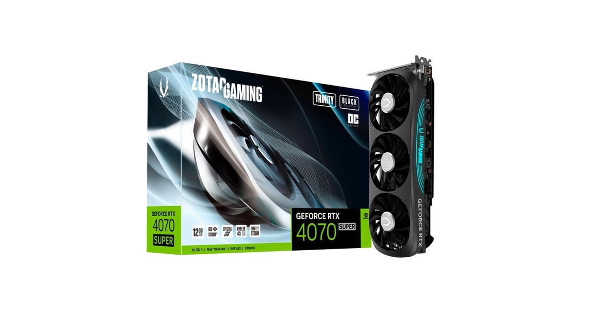 ZOTAC GeForce RTX 4070 SUPER Trinity Black Edition OC, Grafikkarte(DLSS 3, 3x DisplayPort, 1x HDMI 2.1)