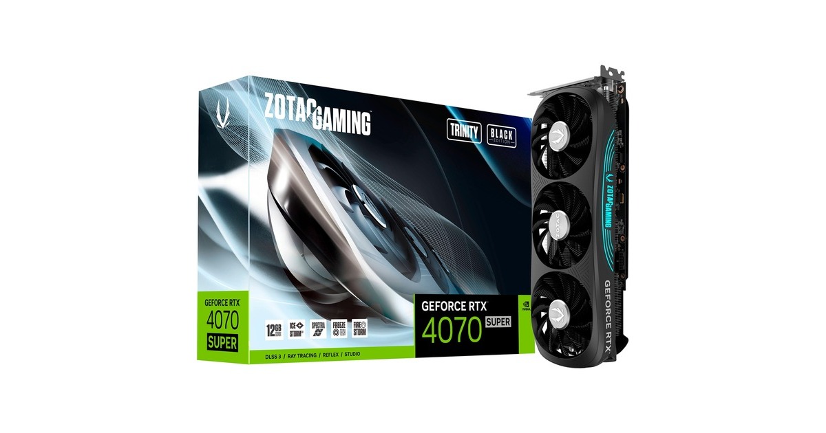 ZOTAC GeForce RTX 4070 SUPER Trinity Black Edition, Grafikkarte(DLSS 3, 3x DisplayPort, 1x HDMI 2.1)