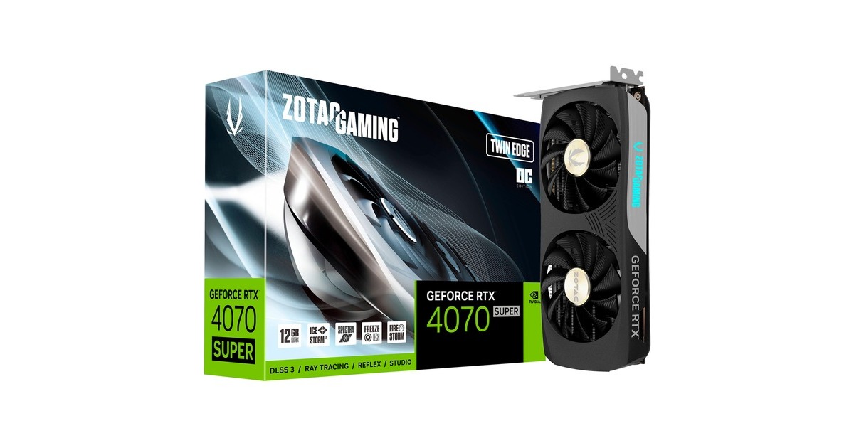 ZOTAC GeForce RTX 4070 SUPER Twin Edge OC, Grafikkarte(DLSS 3, 3x DisplayPort, 1x HDMI 2.1)