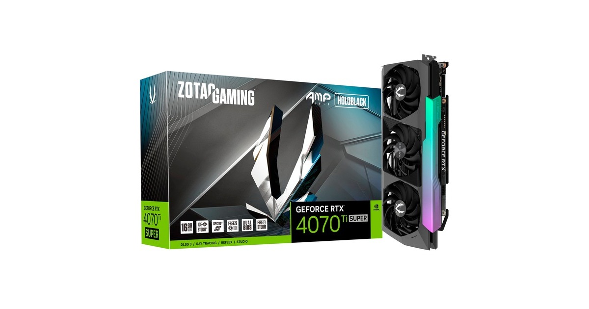 ZOTAC GeForce RTX 4070 Ti SUPER AMP HOLO, Grafikkarte(schwarz, DLSS 3, 3x DisplayPort, 1x HDMI 2.1a)