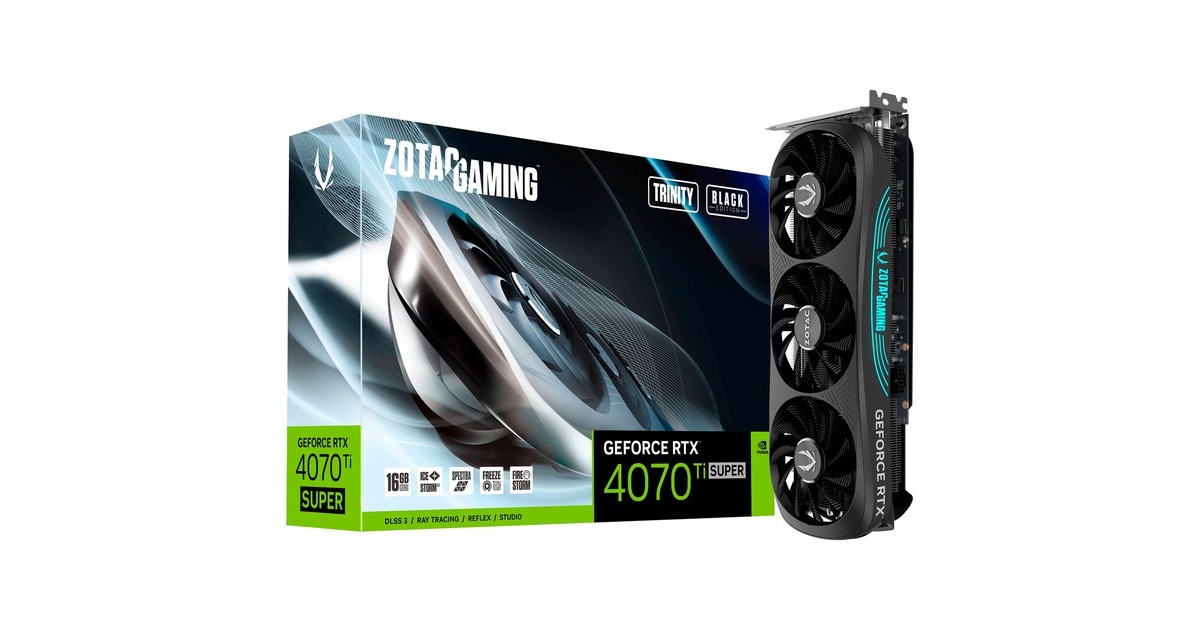 ZOTAC GeForce RTX 4070 Ti SUPER Trinity Black Edition, Grafikkarte(schwarz, DLSS 3, 3x DisplayPort, 1x HDMI 2.1a)