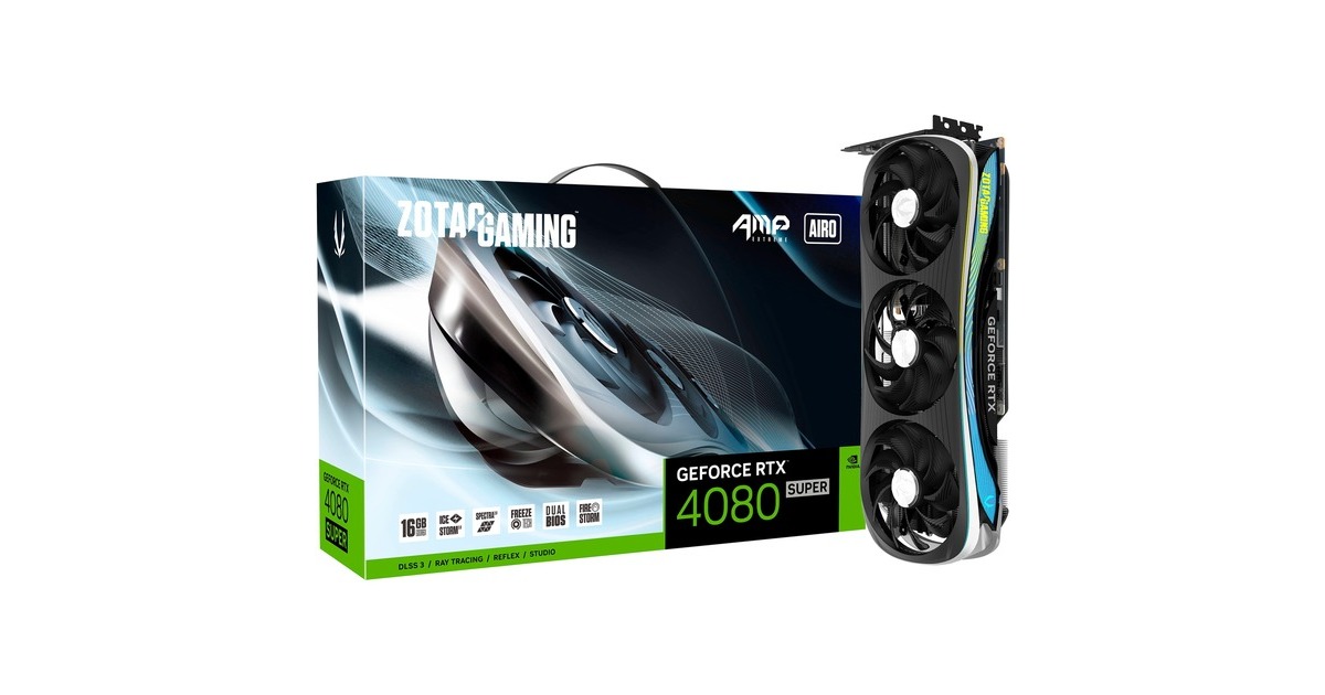 ZOTAC GeForce RTX 4080 SUPER AMP Extreme AIRO 16GB, Grafikkarte(DLSS 3, 3x DisplayPort, 1x HDMI 2.1)