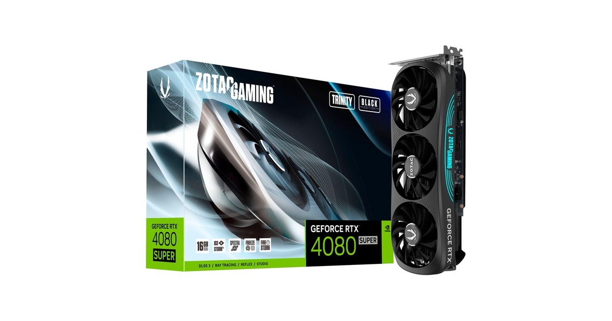 ZOTAC GeForce RTX 4080 SUPER Trinity Black Edition 16GB, Grafikkarte(DLSS 3, 3x DisplayPort, 1x HDMI 2.1)