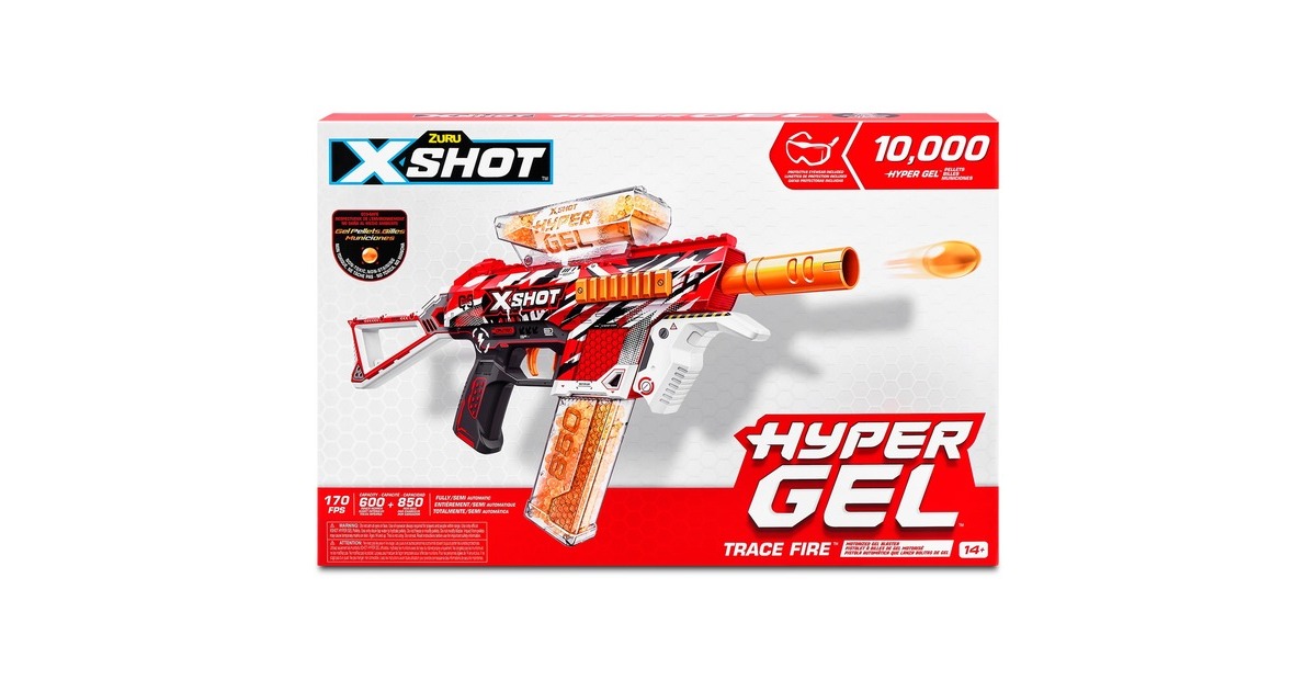 ZURU X-Shot - Hyper-Gel Blaster Trace Fire, Gel-Blaster(inkl. 10000 Gel-Kugeln)