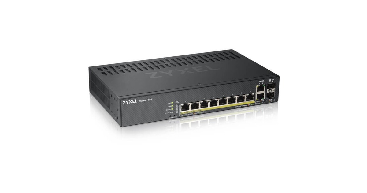 Zyxel GS1920-8HP V2, Switch(schwarz, lüfterlos, 130W PoE+ Gesamtbudget)