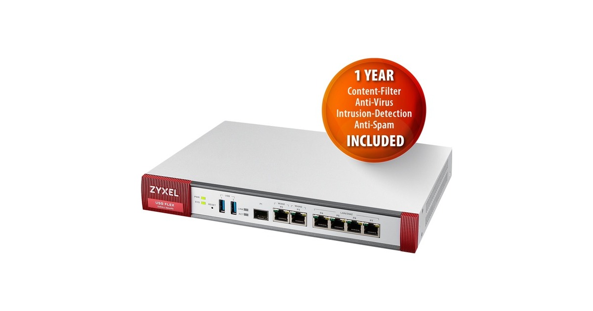 Zyxel USG FLEX 200 UTM Bundle, 1 Jahr, Firewall(inkl. 1 Jahr UTM Service Lizenz, lüfterlos) Zyxel USG FLEX 200 UTM Bundle, 1 Jahr, Firewall(inkl. 1 Jahr UTM Service Lizenz, lüfterlos)