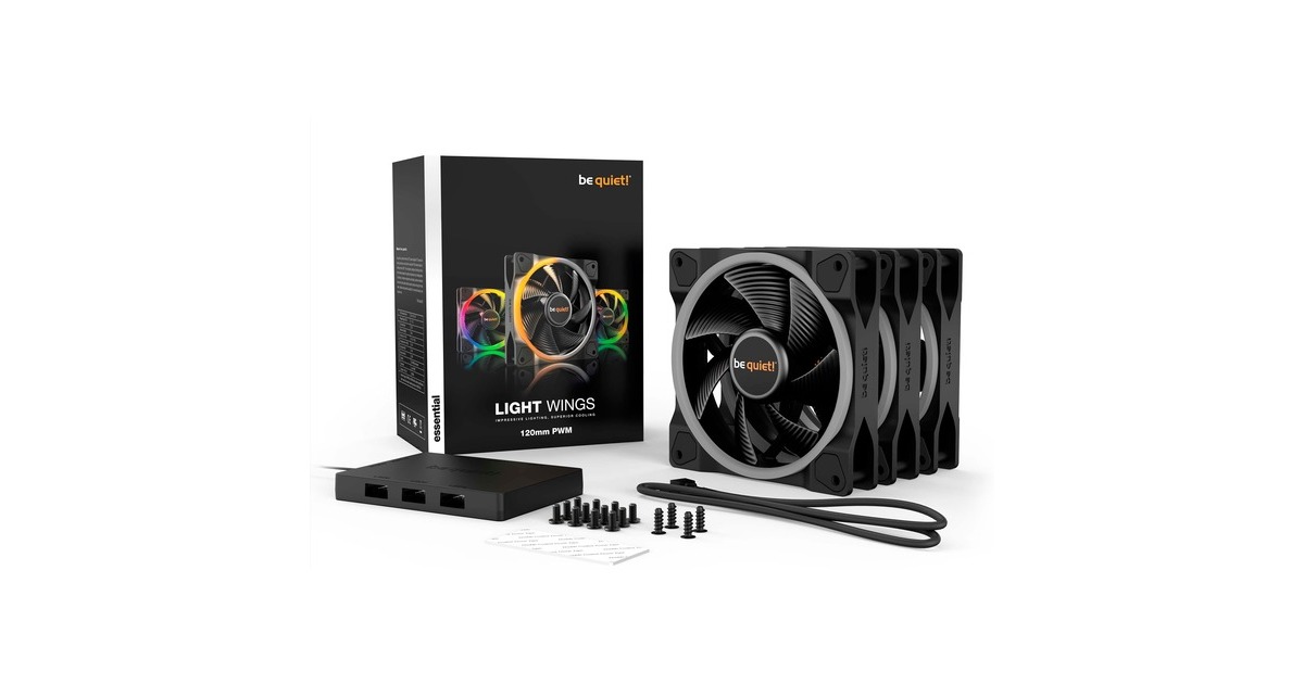 be quiet! Light Wings PWM 120 mm Triple Pack, Gehäuselüfter(schwarz, 3er Pack, inkl. ARGB-Hub)