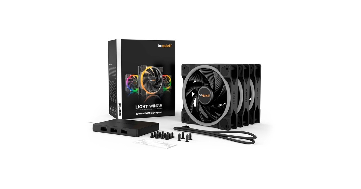 be quiet! Light Wings PWM 120 mm high-speed Triple Pack, Gehäuselüfter(schwarz, 3er Pack, inkl. ARGB-Hub)