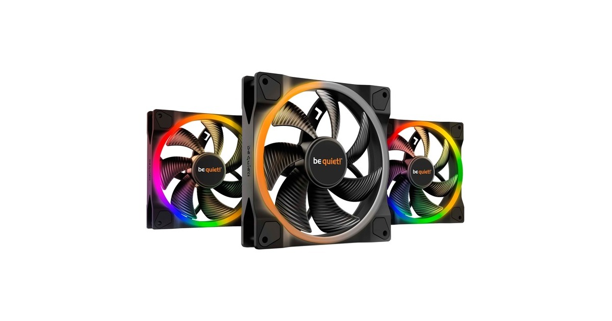 be quiet! Light Wings PWM 140 mm Triple Pack, Gehäuselüfter(schwarz, 3er Pack, inkl. ARGB-Hub)