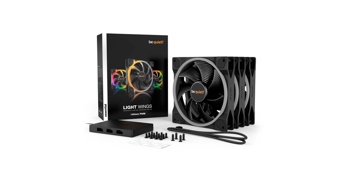 be quiet! Light Wings PWM 140 mm Triple Pack, Gehäuselüfter(schwarz, 3er Pack, inkl. ARGB-Hub)