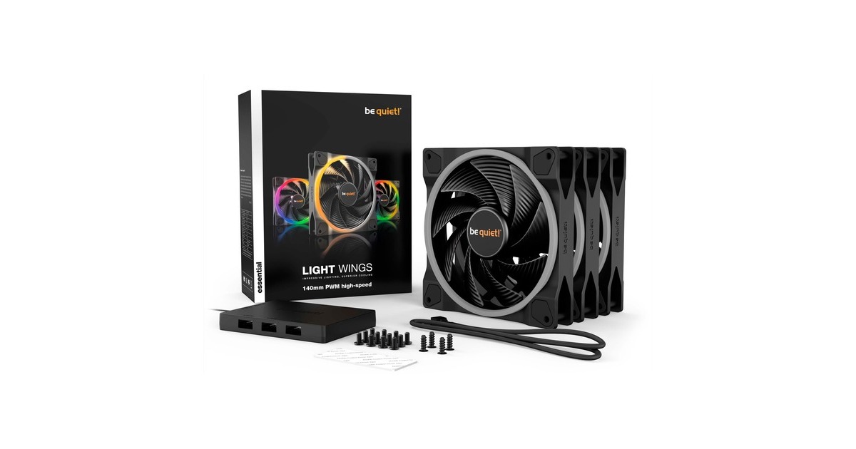 be quiet! Light Wings PWM 140 mm high-speed Triple Pack, Gehäuselüfter(schwarz, 3er Pack, inkl. ARGB-Hub)