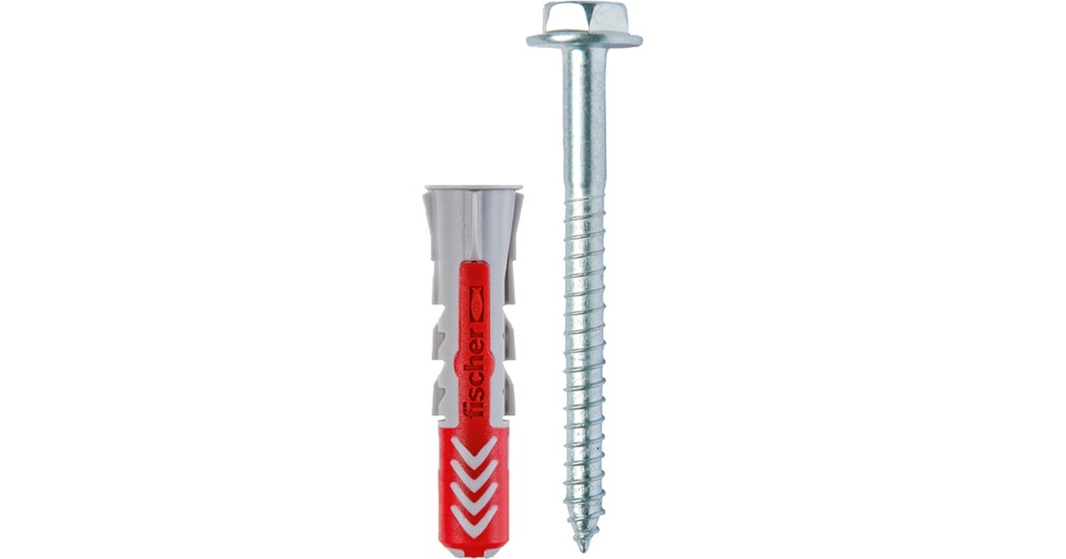 fischer Dübel DUOPOWER 10X50 S A4 K DE(hellgrau/rot, 2 Stück, mit Schraube A4 rostfrei)