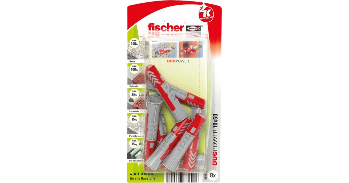 fischer Dübel DUOPOWER 10x50 K(hellgrau/rot, 8 Stück)