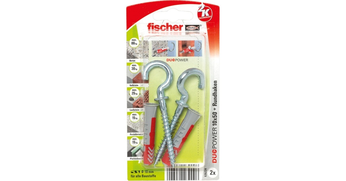 fischer Dübel DUOPOWER 10x50 RH K(hellgrau/rot, 2 Stück)