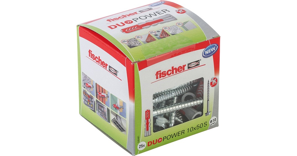 fischer Dübel DUOPOWER 10x50 S LD(hellgrau/rot, 25 Stück, mit Schraube)