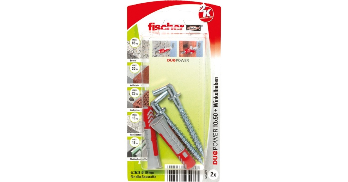 fischer Dübel DUOPOWER 10x50 WH K(hellgrau/rot, 2 Stück, mit Schraube)
