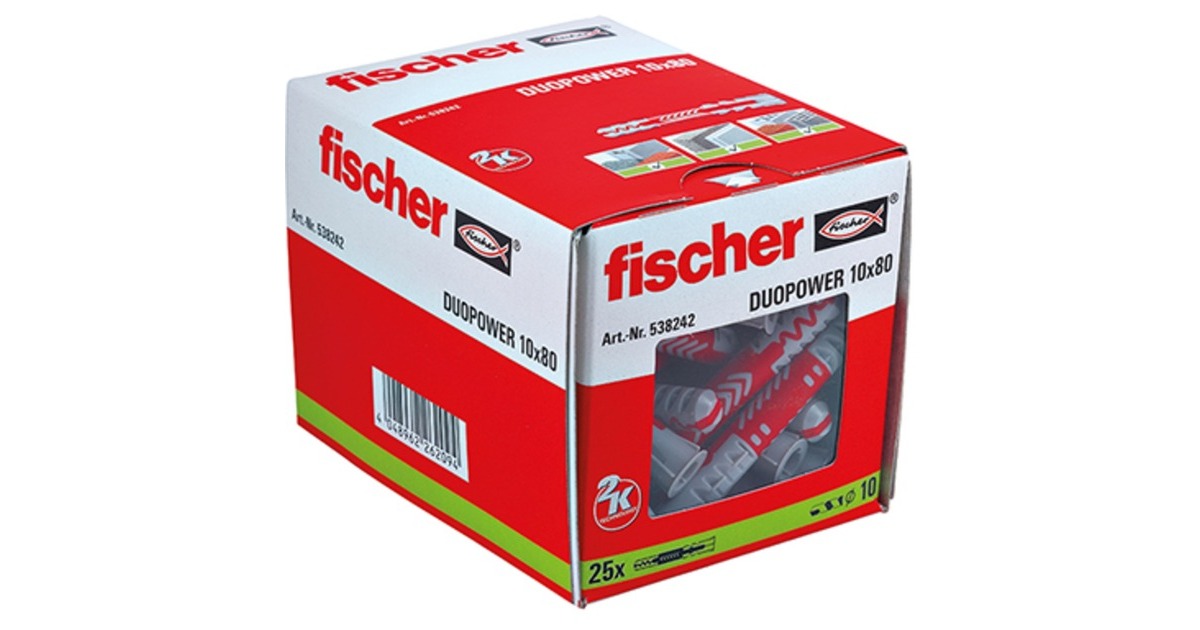 fischer Dübel DUOPOWER 10x80(hellgrau/rot, 25 Stück)