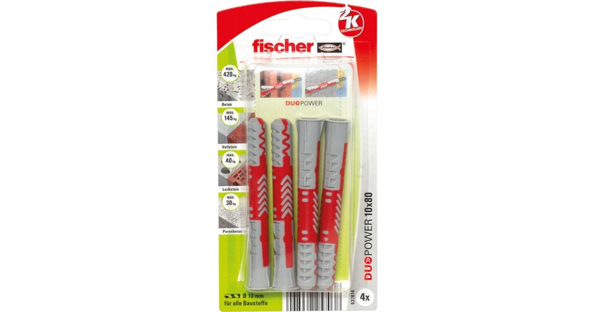 fischer Dübel DUOPOWER 10x80 K(hellgrau/rot, 4 Stück)