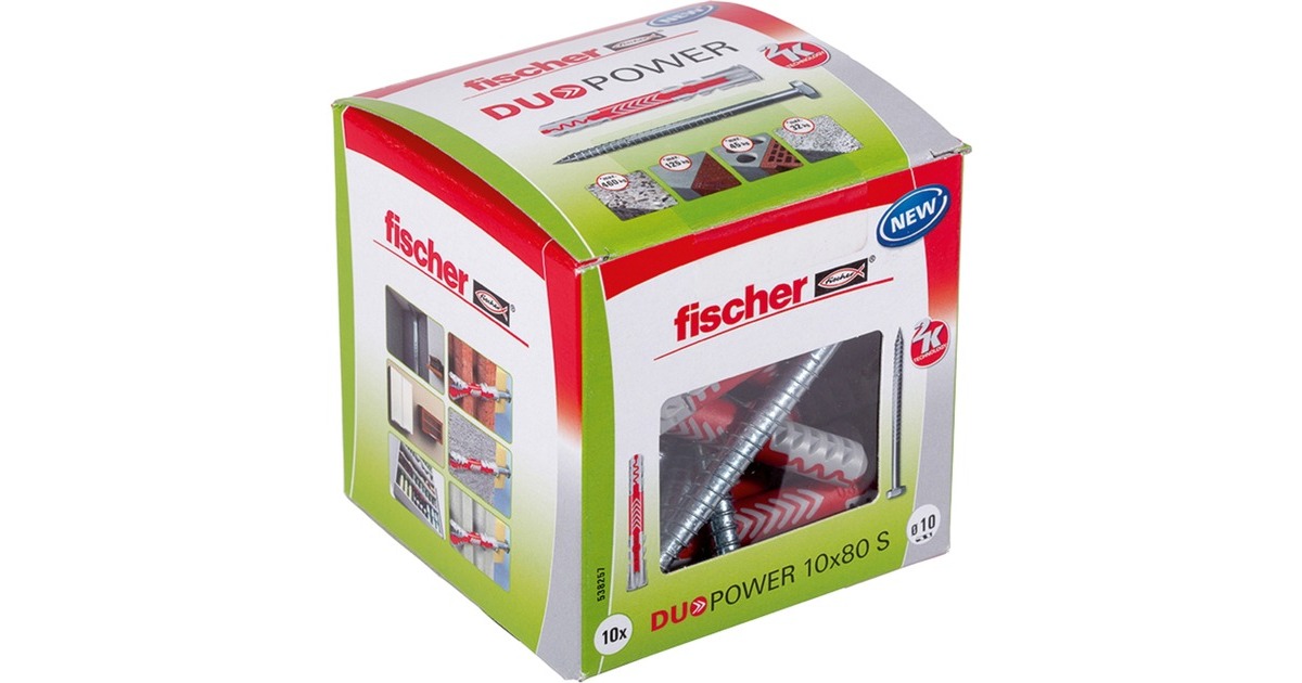 fischer Dübel DUOPOWER 10x80 S LD(hellgrau/rot, 10 Stück, mit Schraube)