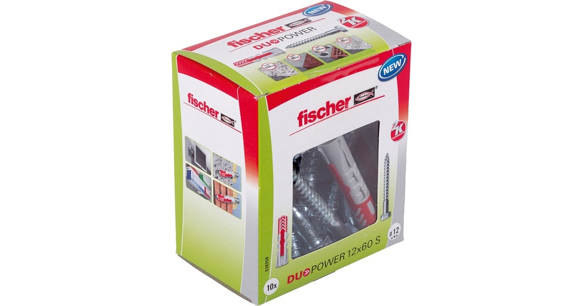 fischer Dübel DUOPOWER 12x60 S LD(hellgrau/rot, 10 Stück, mit Schraube)