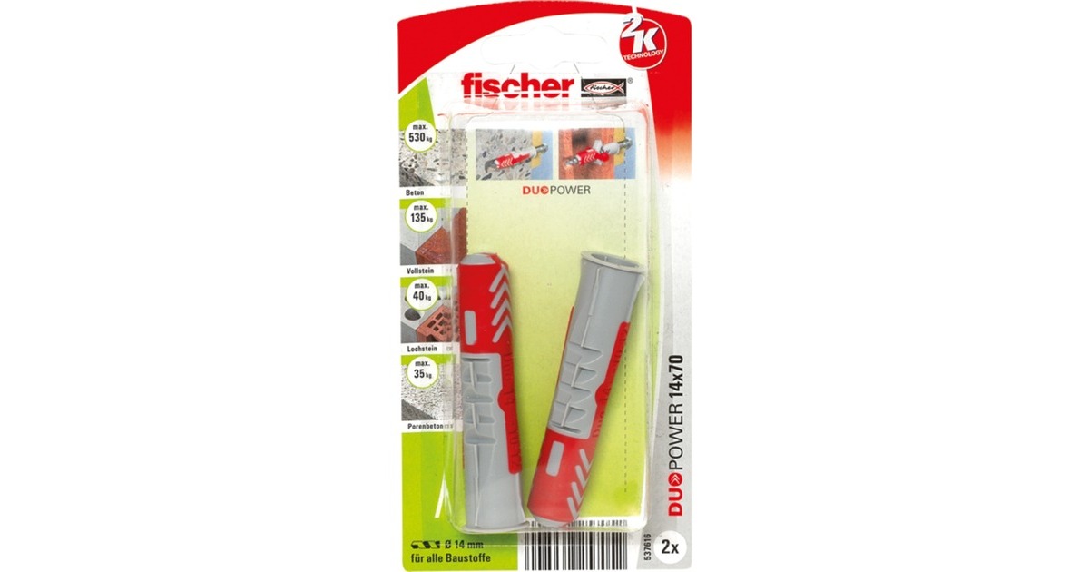 fischer Dübel DUOPOWER 14x70 K(hellgrau/rot, 2 Stück)