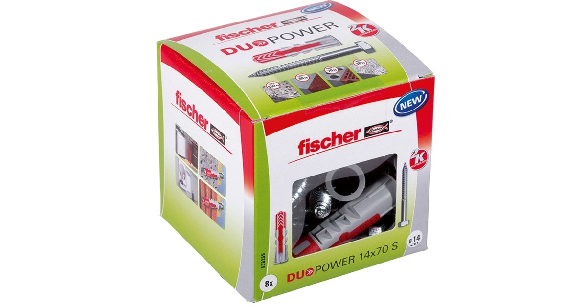 fischer Dübel DUOPOWER 14x70 S LD(hellgrau/rot, 8 Stück, mit Schraube)