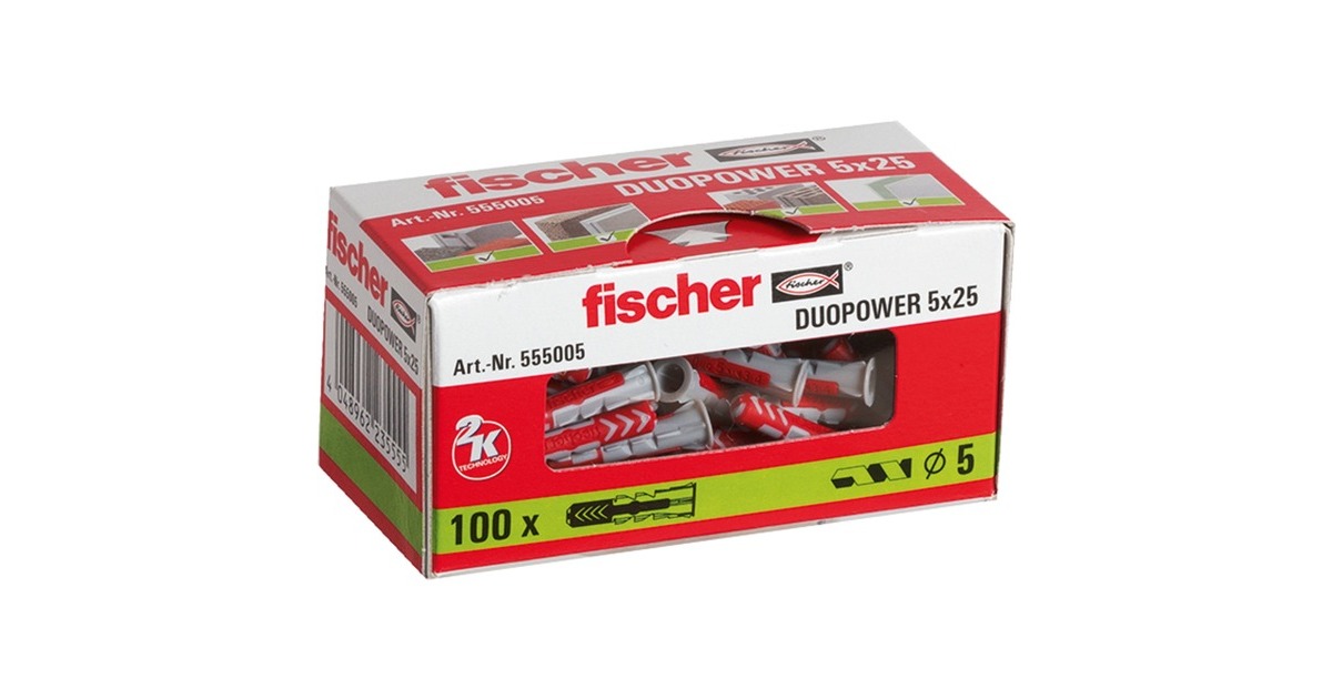 fischer Dübel DUOPOWER 5x25(hellgrau/rot, 100 Stück)