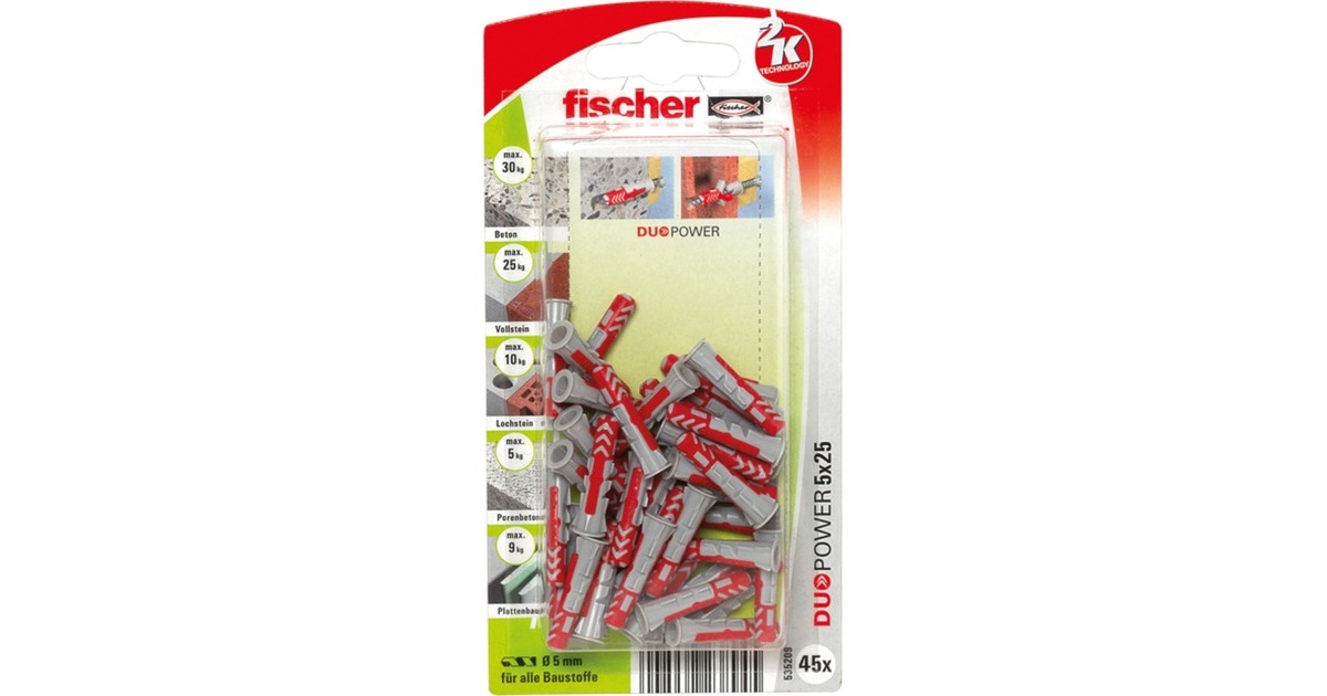fischer Dübel DUOPOWER 5x25 K(hellgrau/rot, 45 Stück)