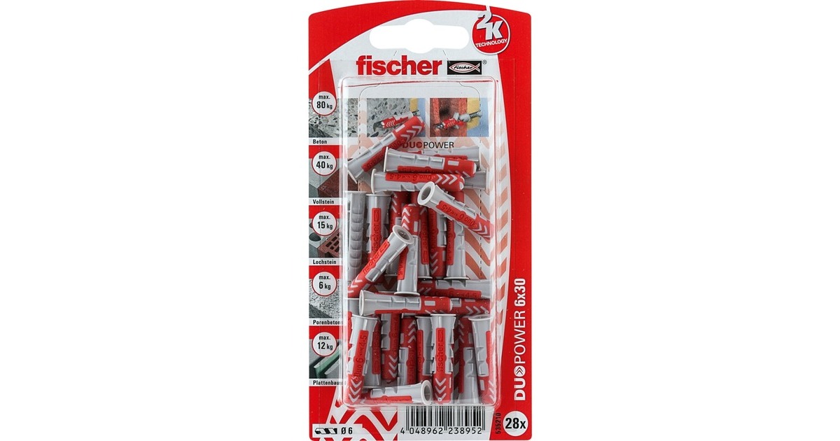fischer Dübel DUOPOWER 6X30 K DE(hellgrau/rot, 28 Stück)