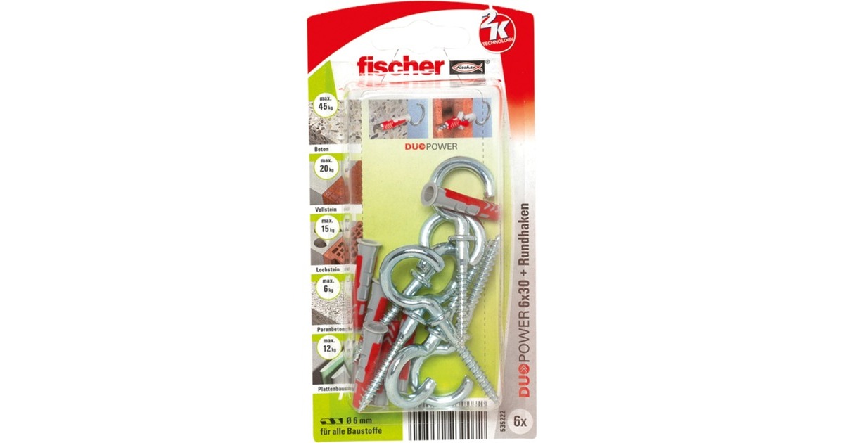 fischer Dübel DUOPOWER 6x30 RH K(hellgrau/rot, 6 Stück)