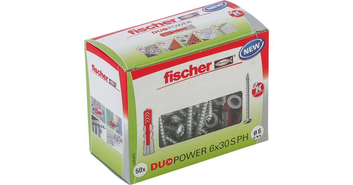 fischer Dübel DUOPOWER 6x30 S PH LD(hellgrau/rot, 50 Stück, mit Schraube)