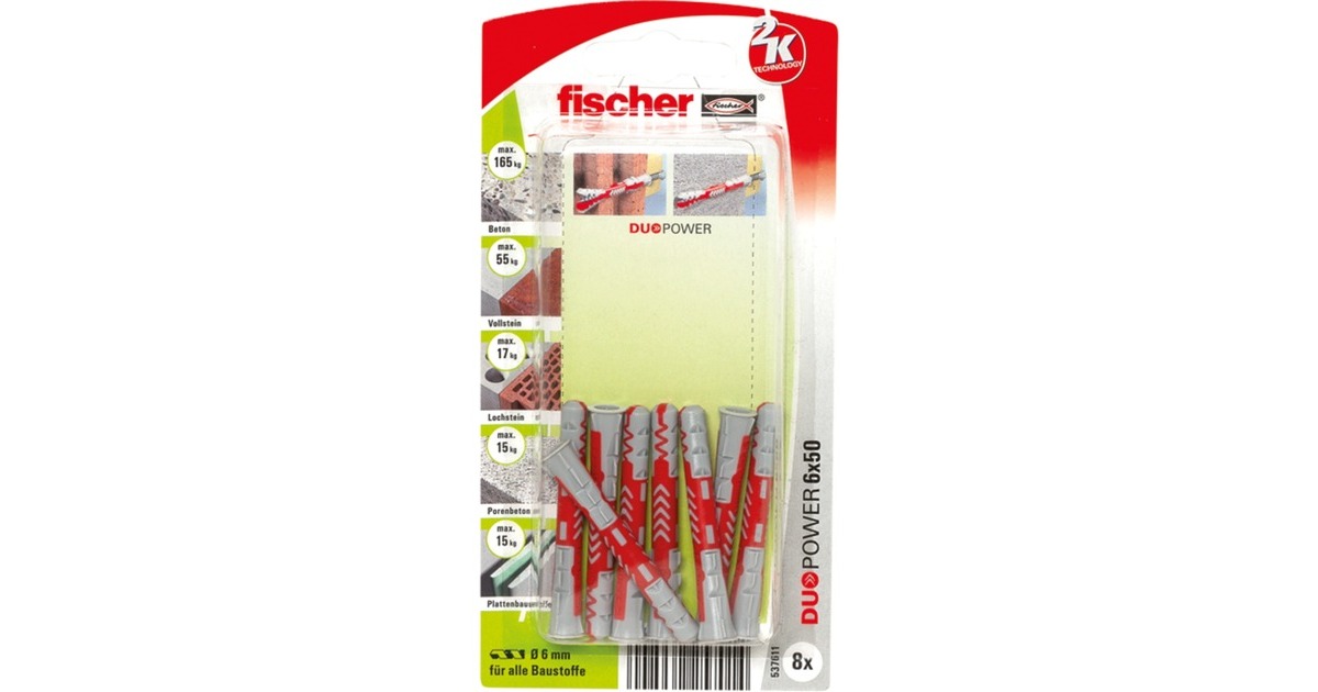 fischer Dübel DUOPOWER 6x50 K(hellgrau/rot, 8 Stück)