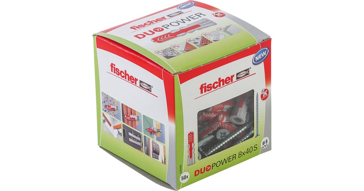 fischer Dübel DUOPOWER 8x40 S LD(hellgrau/rot, 50 Stück, mit Schraube)