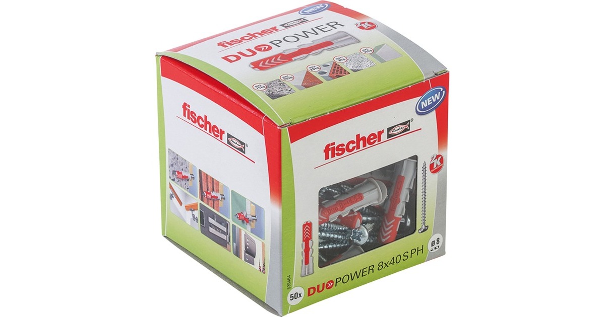 fischer Dübel DUOPOWER 8x40 S PH LD(hellgrau/rot, 50 Stück, mit Schraube)