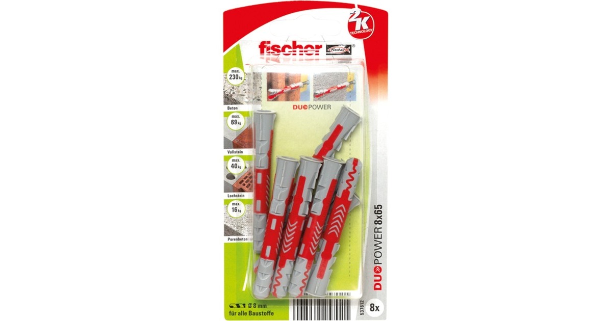 fischer Dübel DUOPOWER 8x65 K(hellgrau/rot, 8 Stück)