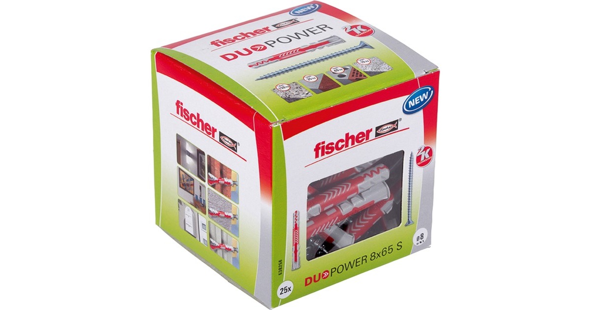 fischer Dübel DUOPOWER 8x65 S LD(hellgrau/rot, 25 Stück, mit Schraube)