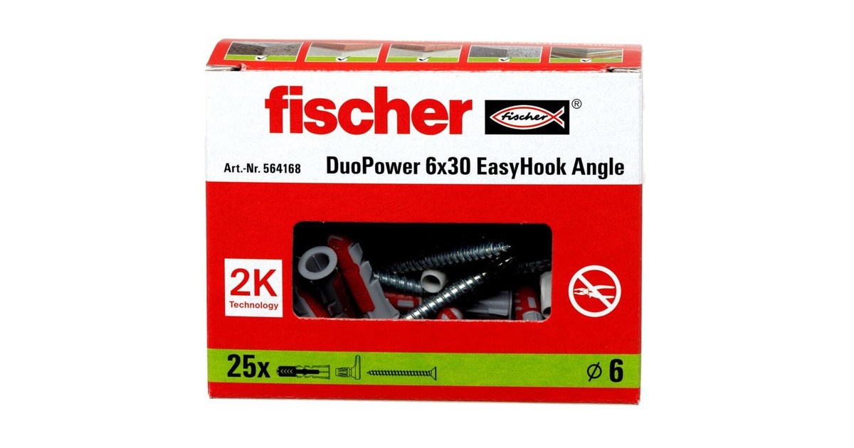 fischer EasyHook Angle DuoPower 6x30, Dübel(weiß, 25 Stück, mit EasyHook Winkelhaken)