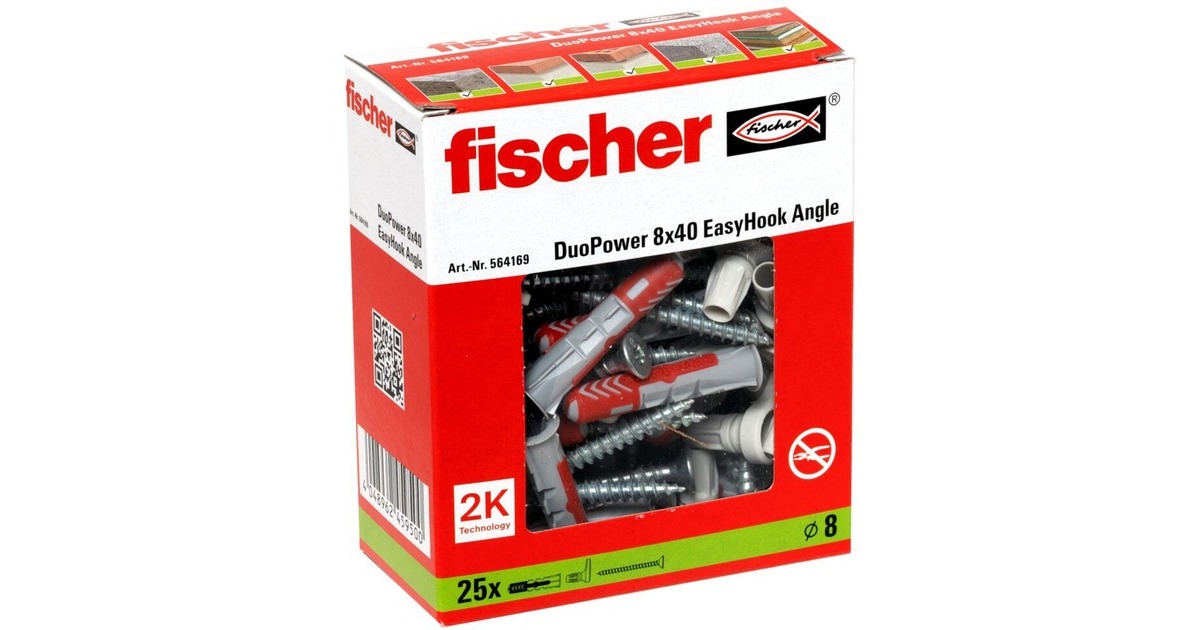 fischer EasyHook Angle DuoPower 8x40, Dübel(weiß, 25 Stück, mit EasyHook Winkelhaken)