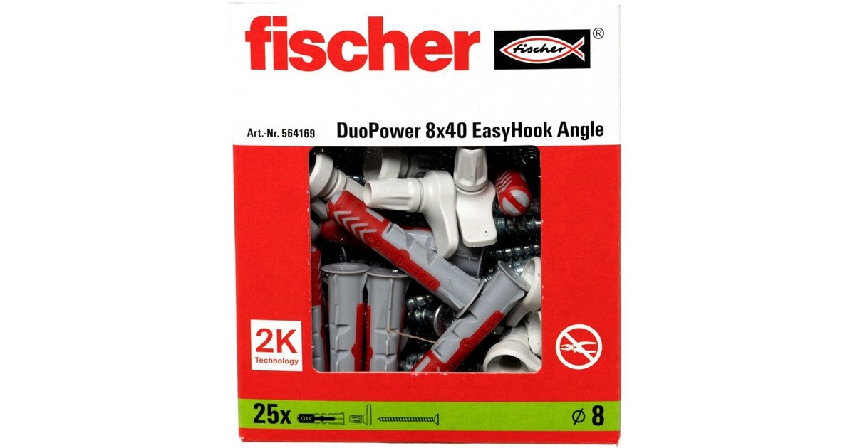 fischer EasyHook Angle DuoPower 8x40, Dübel(weiß, 25 Stück, mit EasyHook Winkelhaken)