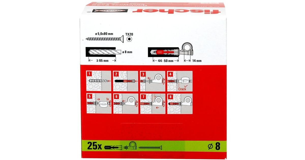 fischer EasyHook Angle DuoPower 8x40, Dübel(weiß, 25 Stück, mit EasyHook Winkelhaken)