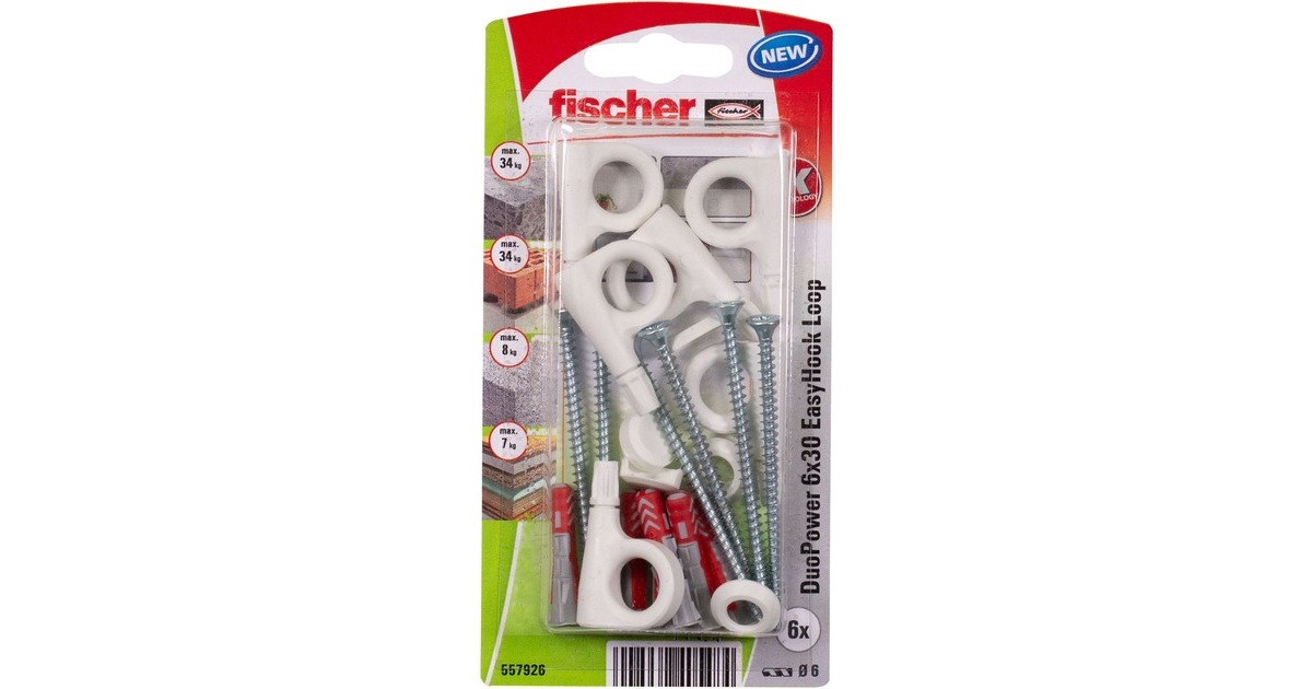 fischer EasyHook Loop DuoPower 6x30, Dübel(weiß, 6 Stück, mit EasyHook Öse)