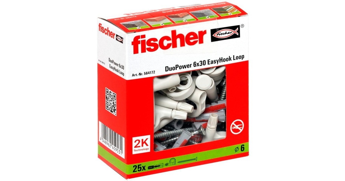 fischer EasyHook Loop DuoPower 6x30, Dübel(weiß, 25 Stück, mit EasyHook Öse)