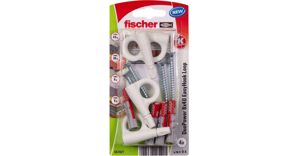 fischer EasyHook Loop DuoPower 8x40, Dübel(weiß, 4 Stück, mit EasyHook Öse)