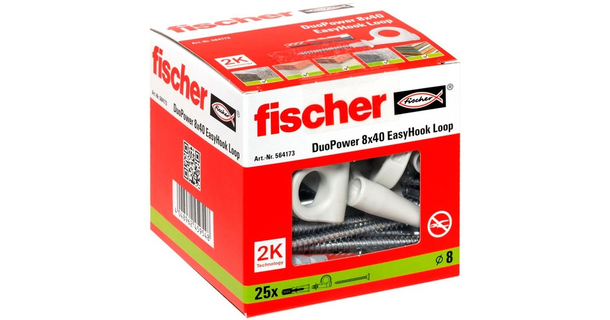 fischer EasyHook Loop DuoPower 8x40, Dübel(weiß, 25 Stück, mit EasyHook Öse)
