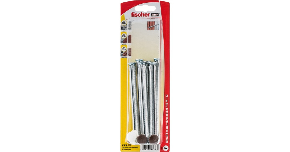fischer Fensterrahmendübel F 10 M 112(silber, 6 Stück, mit Schraube)