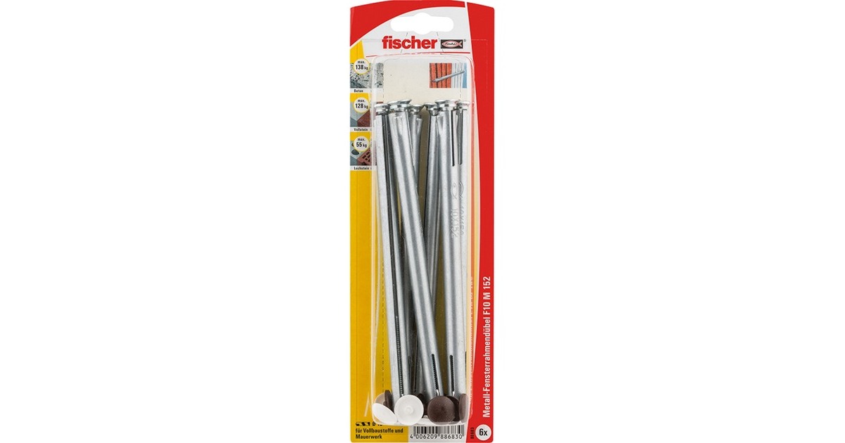 fischer Fensterrahmendübel F 10 M 152(silber, 6 Stück, mit Schraube)