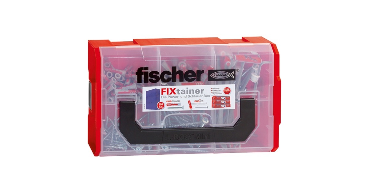 fischer FixTainer-DUOPOWER/DUOTEC, Dübel(hellgrau/rot, mit Schrauben, 200-teilig)