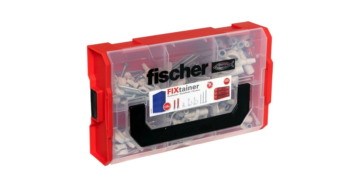 fischer FixTainer DuoPower + EasyHook + Schraube TX, Dübel(weiß, 228-teilig, mit EasyHook Haken)