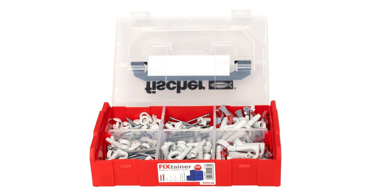 fischer FixTainer DuoPower + EasyHook + Schraube TX, Dübel(weiß, 228-teilig, mit EasyHook Haken)