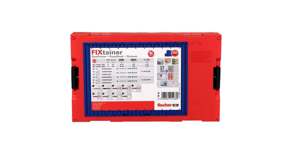 fischer FixTainer DuoPower + EasyHook + Schraube TX, Dübel(weiß, 228-teilig, mit EasyHook Haken)